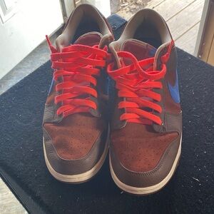 Nike Men's Brown and Blue Sneakers with Red Accents